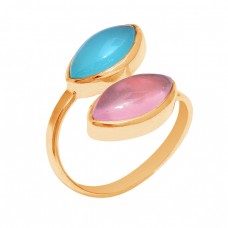 Aqua Rose Color Chalcedony Gemstone 925 Silver Rose Gold Plated Ring