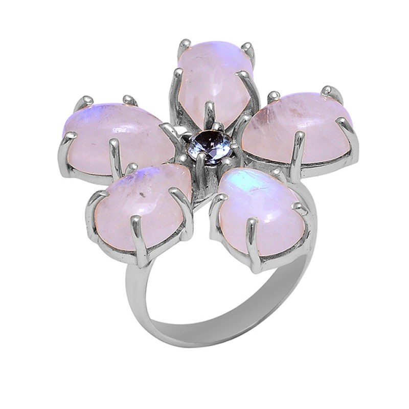 Moonstone Topaz Gemstone 925 Sterling Silver Gold Plated Ring Jewelry