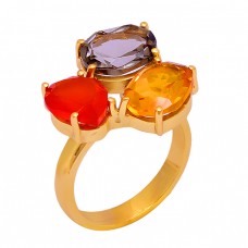 Fanta Quartz Amethyst Citrine Gemstone 925 Silver Gold Plated Ring