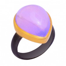 Cabochon Pear Shape Purple Opal Gemstone 925 Silver Black Rhodium Ring