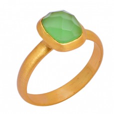 Faceted Cushion Shape Chalcedony Gemstone 925 Silver Gold Plated Ring