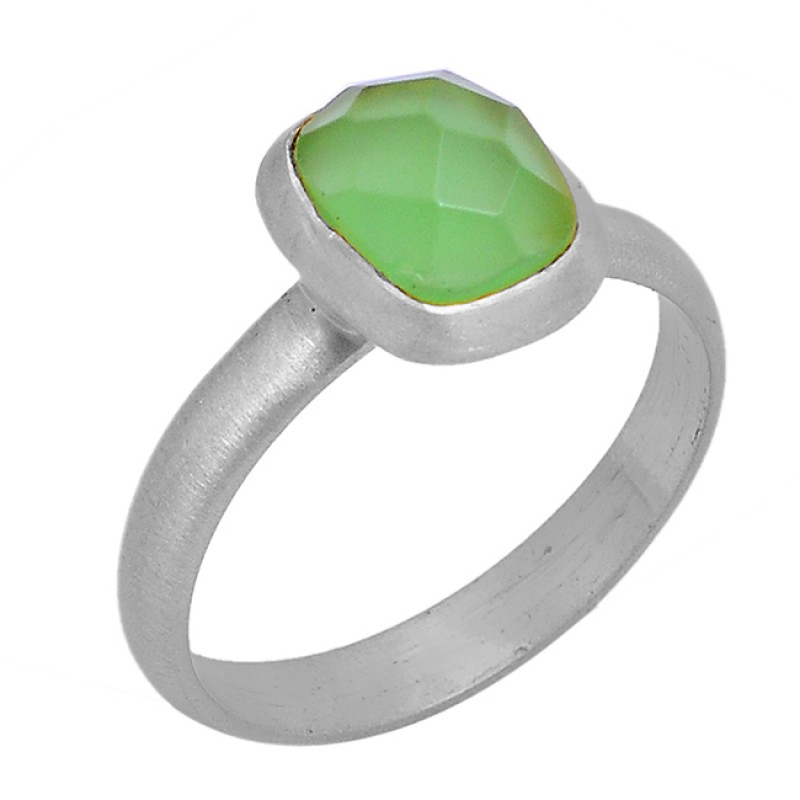 Faceted Cushion Shape Chalcedony Gemstone 925 Silver Gold Plated Ring