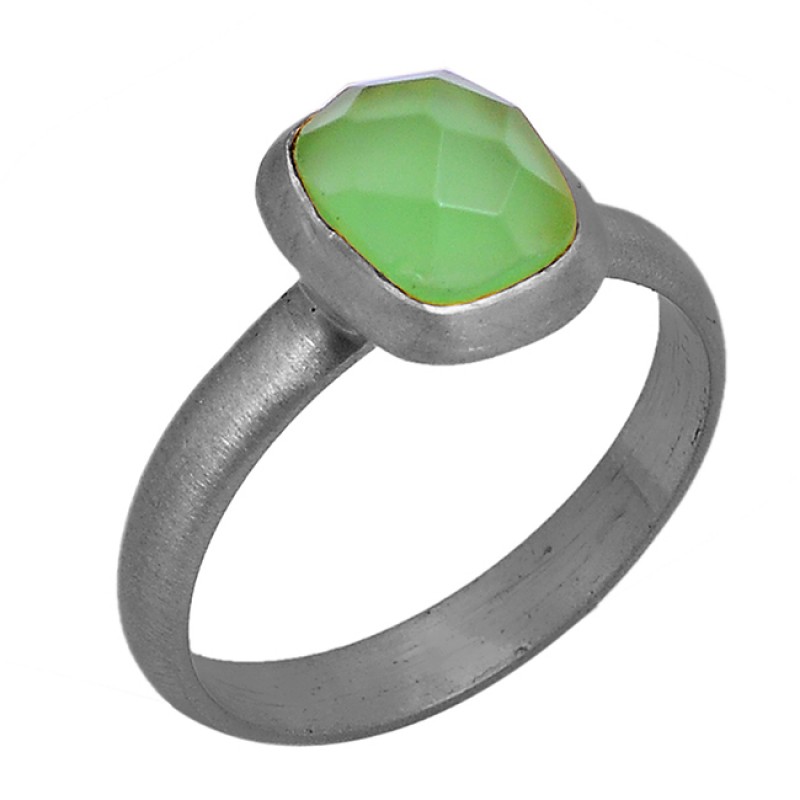 Faceted Cushion Shape Chalcedony Gemstone 925 Silver Gold Plated Ring