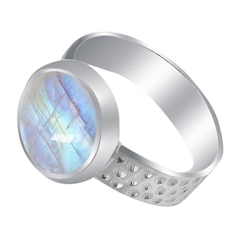 Rainbow Moonstone Briolette Round Gemstone 925 Sterling Silver Handmade Ring Jewelry
