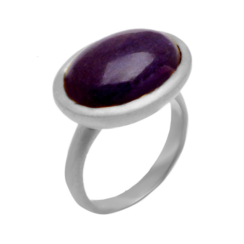 Cabochon Oval Amethyst Gemstone 925 Sterling Silver Gold Plated Fine Jewelry Ring