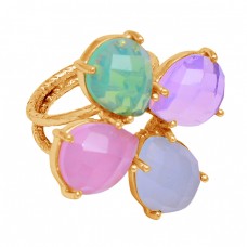 Chalcedony Opal Gemstone 925 Sterling Silver Gold Plated Prong Setting Ring