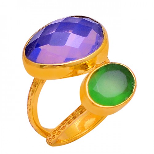925 Sterling Silver Chalcedony Opal Gemstone Gold Plated Ring Jewelry