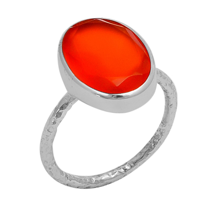 Oval Shape Carnelian Gemstone 925 Sterling Silver Gold Plated Ring