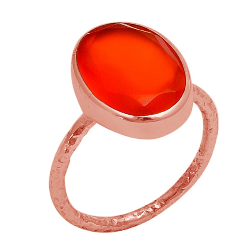 Oval Shape Carnelian Gemstone 925 Sterling Silver Gold Plated Ring