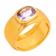 Faceted Oval Shape Amethyst Gemstone 925 Sterling Silver Gold Plated Ring