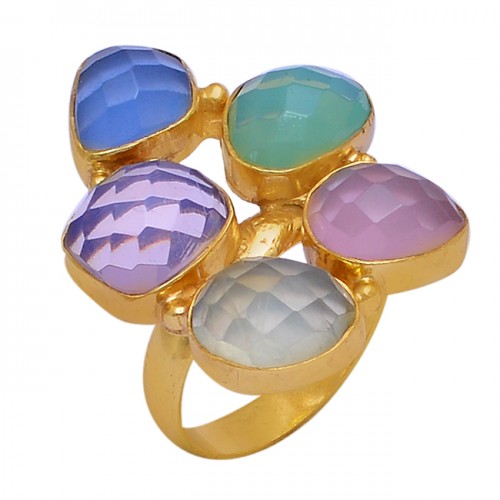 925 Sterling Silver Moonstone Chalcedony Gold Plated Designer Ring