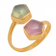 Cabochon Fancy Shape Chalcedony Gemstone 925 Silver Gold Plated Ring