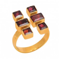 Square Rectangle Shape Garnet Gemstone 925 Sterling Silver Gold Plated Ring