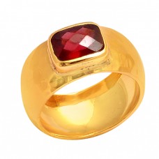 Rectangle Shape Garnet Gemstone 925 Sterling Silver Gold Plated Ring