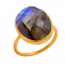 Oval Shape Labradorite Gemstone 925 Sterling Silver Gold Plated Ring