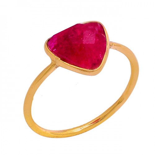 Triangle Shape Ruby Gemstone 925 Sterling Silver Gold Plated Ring Jewelry