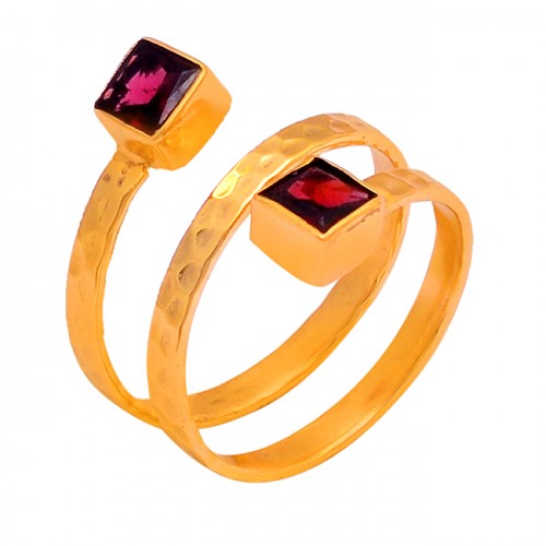 Square Shape Garnet Gemstone 925 Sterling Silver Gold Plated Ring Jewelry