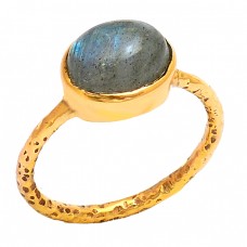 Oval Cabochon Labradorite Gemstone 925 Sterling Silver Gold Plated Ring