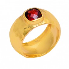 Cushion Shape Garnet Gemstone 925 Sterling Silver Gold Plated Ring