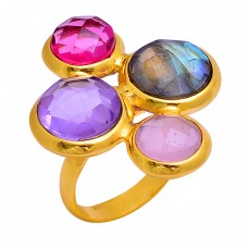 Amethyst Labradorite Chalcedony Quartz Gemstone 925 Silver Gold Plated Ring