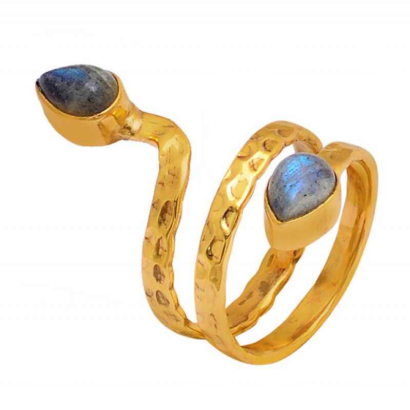 
									Pear Shape Labradorite Gemstone 925 Sterling Silver Gold Plated Ring