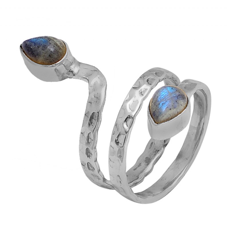 Pear Shape Labradorite Gemstone 925 Sterling Silver Gold Plated Ring