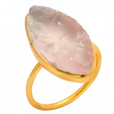 Rose Quartz Gemstone 925 Sterling Silver Gold Plated Ring Jewelry