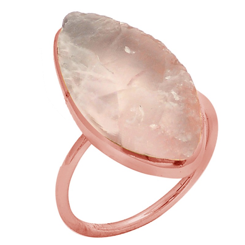 Rose Quartz Gemstone 925 Sterling Silver Gold Plated Ring Jewelry