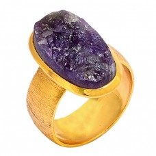 Amethyst Rough Gemstone 925 Sterling Silver Gold Plated Ring Jewelry