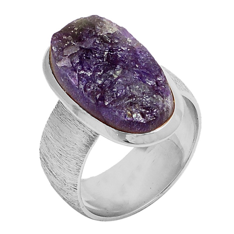 Amethyst Rough Gemstone 925 Sterling Silver Gold Plated Ring Jewelry