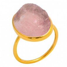 Rose Chalcedony Rough Gemstone 925 Sterling Silver Gold Plated Ring