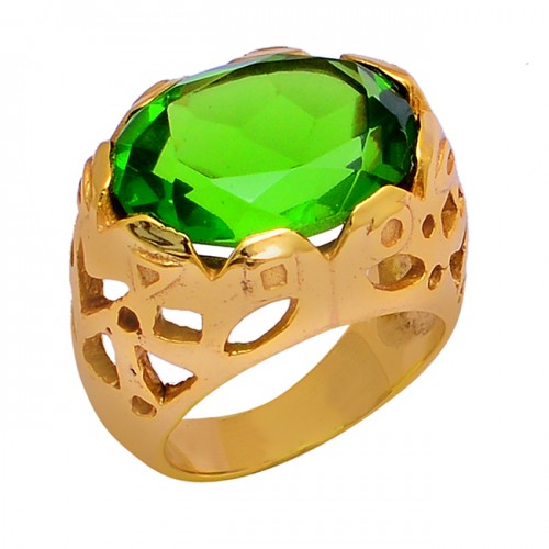 Oval Shape Peridot Gemstone 925 Sterling Silver Gold Plated Ring Jewelry