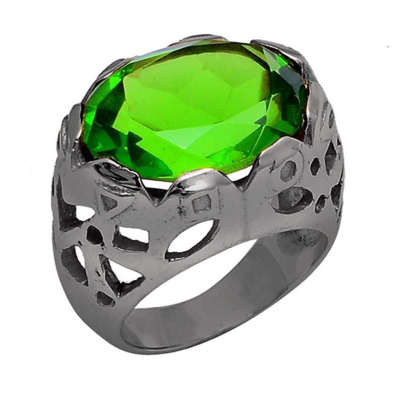 Oval Shape Peridot Gemstone 925 Sterling Silver Gold Plated Ring Jewelry