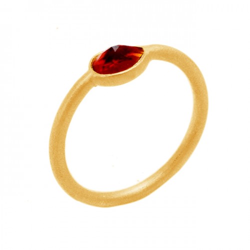 Handcrafted Simple Designer Garnet Gemstone 925 Sterling Silver Gold Plated Ring Jewelry