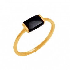 Rectangle Shape Black Onyx Gemstone 925 Sterling Silver Gold Plated Jewelry Ring