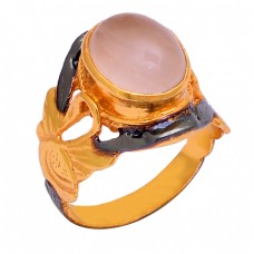 925 Sterling Silver Oval Shape Chalcedony Gemstone Gold Plated Ring