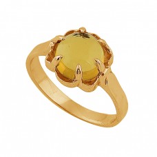 Round Cabochon Citrine Gemstone 925 Sterling Silver Gold Plated Ring