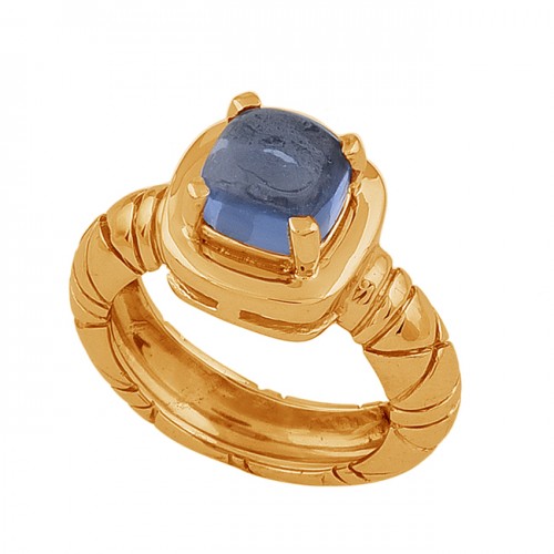 Square Shape Blue Quartz Gemstone 925 Sterling Silver Designer Ring