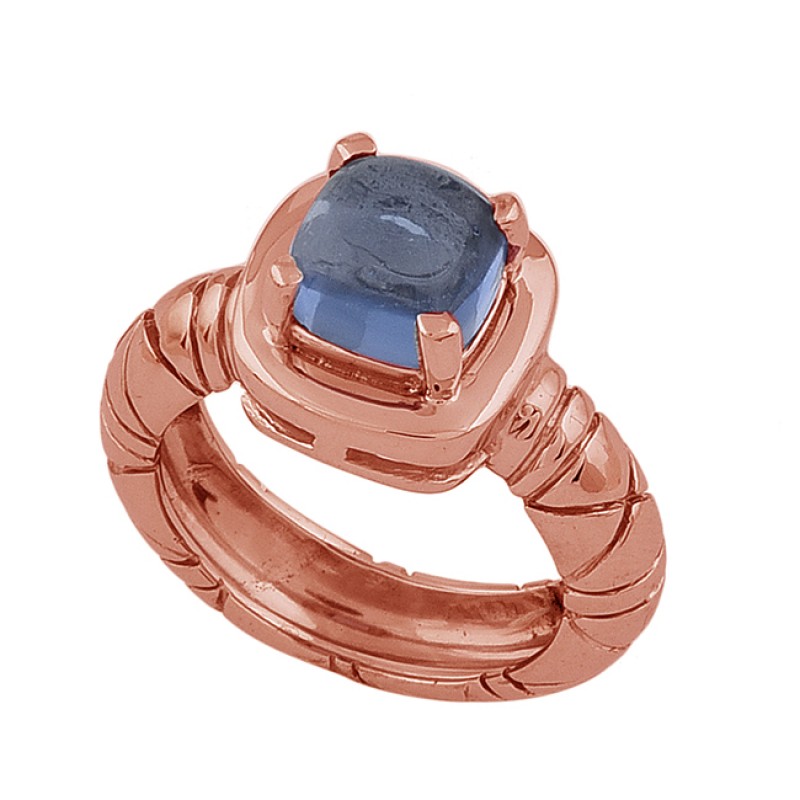 Square Shape Blue Quartz Gemstone 925 Sterling Silver Designer Ring