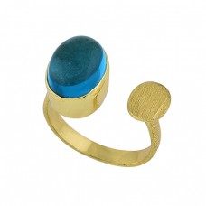 Oval Shape Apatite Quartz Gemstone 925 Sterling Silver Gold Plated Ring