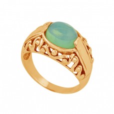 Oval Shape Opal Gemstone 925 Sterling Silver Gold Plated Ring Jewelry