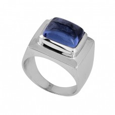 925 Sterling Silver Rectangle Shape Blue Quartz Gemstone Ring Jewelry