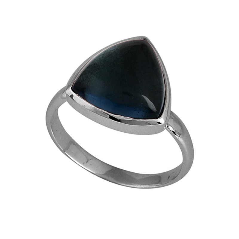 Blue Quartz Triangle Shape Gemstone 925 Sterling Silver Ring Jewelry