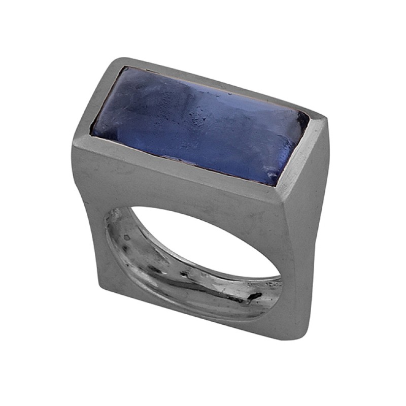 Rectangle Shape Blue Kyanite Gemstone 925 Sterling Silver Ring Jewelry