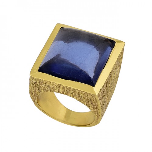 Square Shape Tanzanite Quartz Gemstone 925 Silver Gold Plated Ring Jewelry