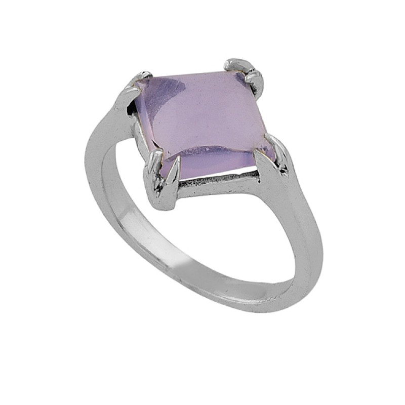 Square Shape Amethyst Gemstone 925 Sterling Silver Gold Plated Ring