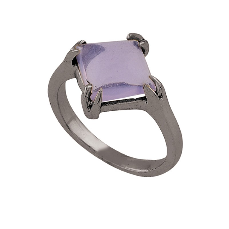 Square Shape Amethyst Gemstone 925 Sterling Silver Gold Plated Ring