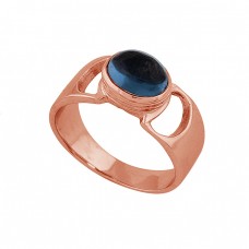 Oval Shape Tanzanite Quartz Gemstone 925 Silver Rose Gold Plated Ring