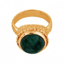 Round Shape Emerald Gemstone 925 Sterling Silver Gold Plated Ring Jewelry