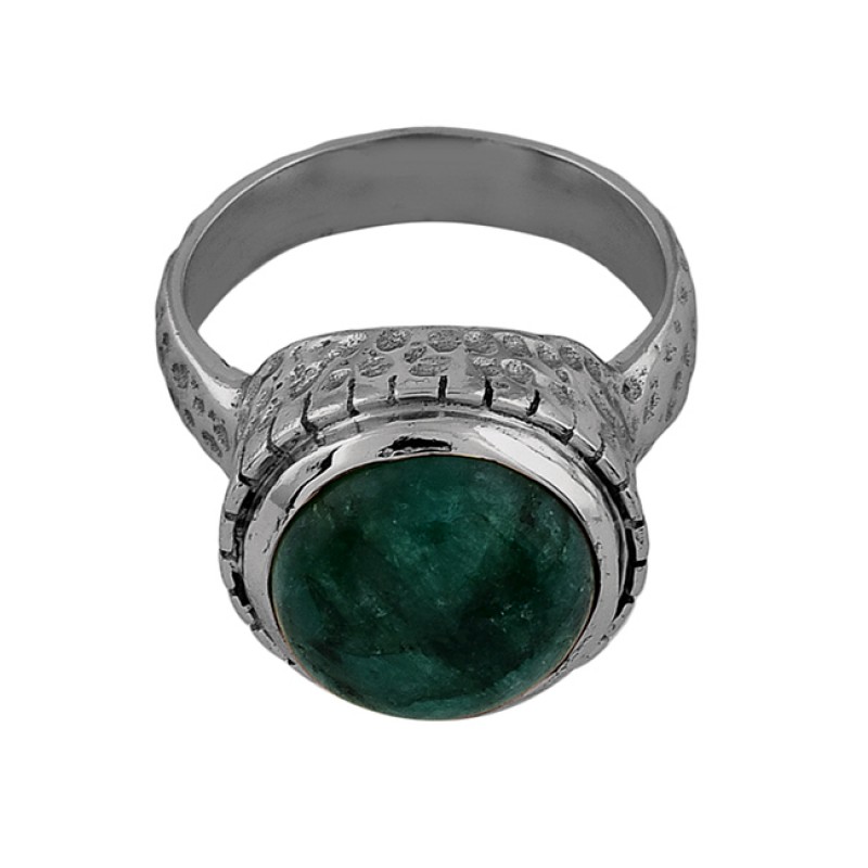 Round Shape Emerald Gemstone 925 Sterling Silver Gold Plated Ring Jewelry